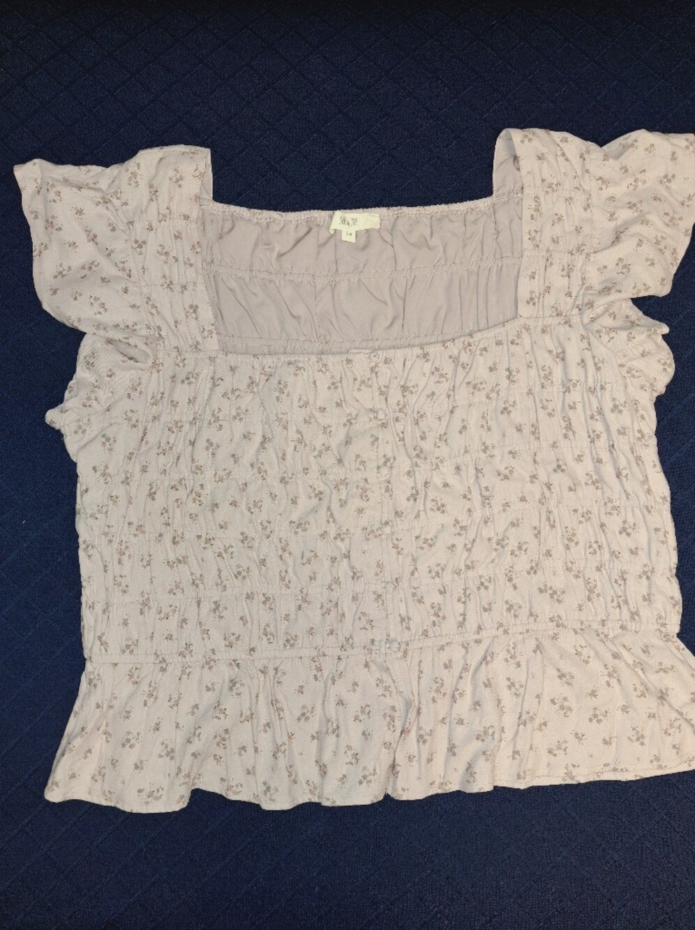 Square-Neck Floral Peplum Blouse in Light Lavender 3X